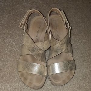 Gold, strappy wedges